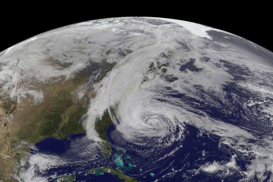 GOES-13 Satellite surveillance images of Hurricane Sandy at 1:45 p.m. EST on October 28, 2012.