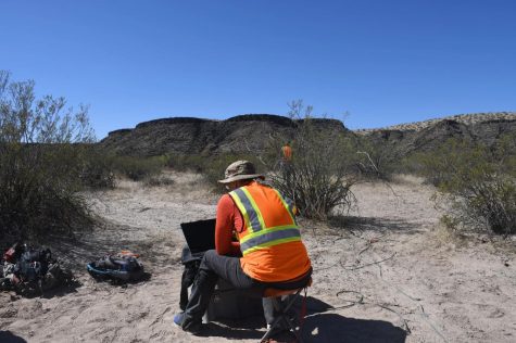 Planetary Geophysicist Ernie Bell collected seismic data using geophones at Potrillo Volcanic Field in New Mexico in April 2022