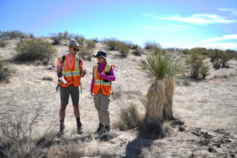 NASAs Jacob Richardson and SBU journalism student Lauren Canavan discuss Extravehicular Activity teams at Potrillo Volcanic Field in New Mexico, April 2022