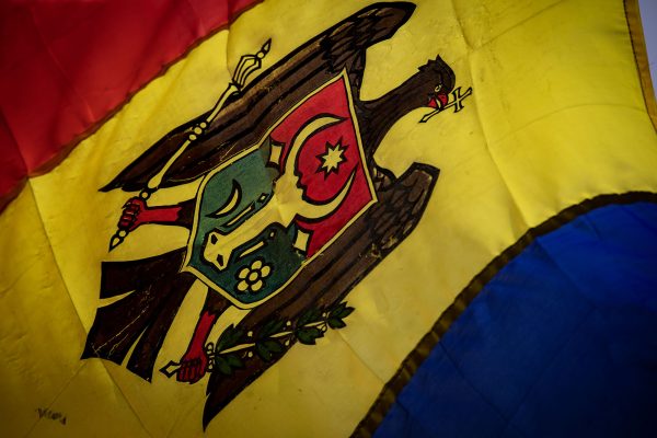 The Moldovan flag flies over the capital, Chisinau. 
