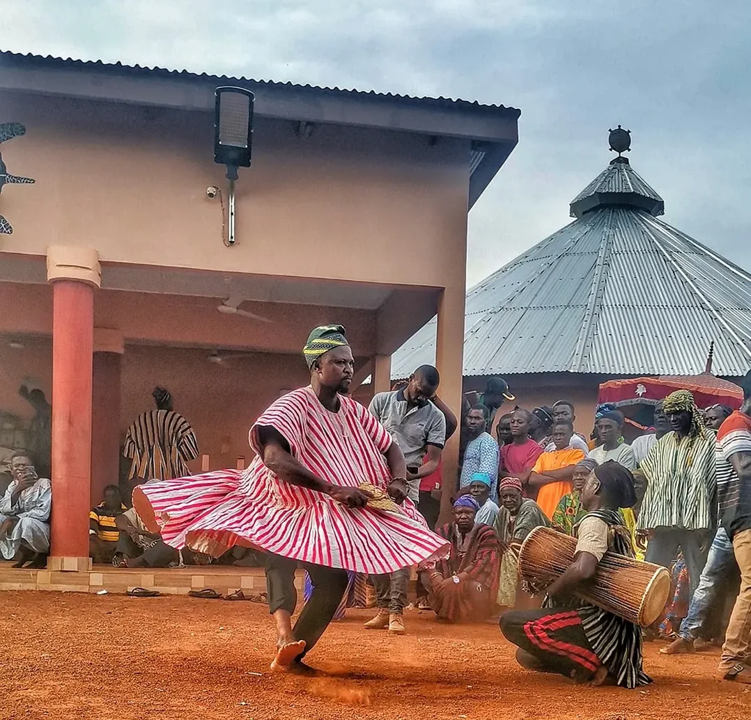 A dancer gracefully performing a traditional Northern dance in Fugu at the Damba Festival in Yendi, Ghana